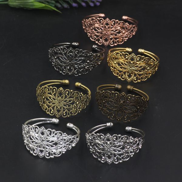 

bangle vintage style filigree base tray bezels mixed color can choose brass bracelet blank cuff diy supplies, Black