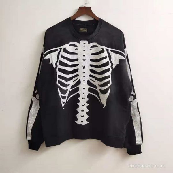 

2021 new washed old vintage crewneck pullovers cracked skeleton bone printing kapital sweatshirts men women hoodie gxwz, Black