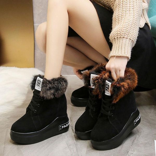 

boots true hair inside the high snow short high-heeled muffin thick-soled casual plus thick cotton shoes women's winter.1, Black