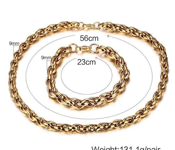 

zhf jewelry jewelry sets 131.1g titanium steel rose gold necklace men add hand act the role of suit44, Silver