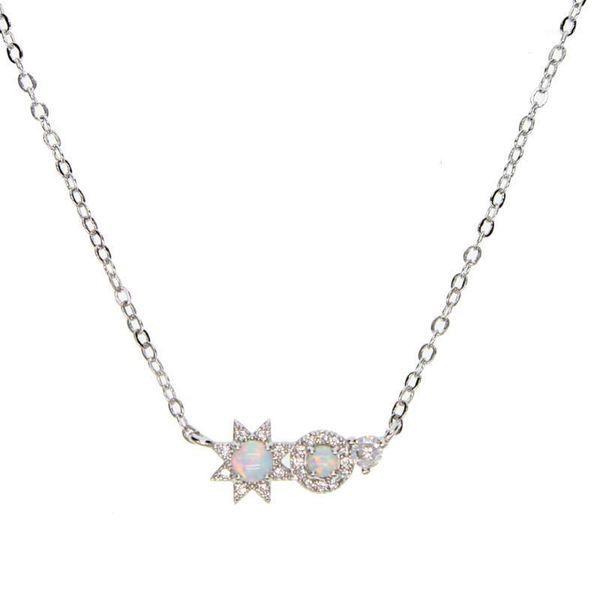 

chains friend gift jewelry silver plated gold color lovely cute sun paved opal white cz sweet adorable necklace for girl1