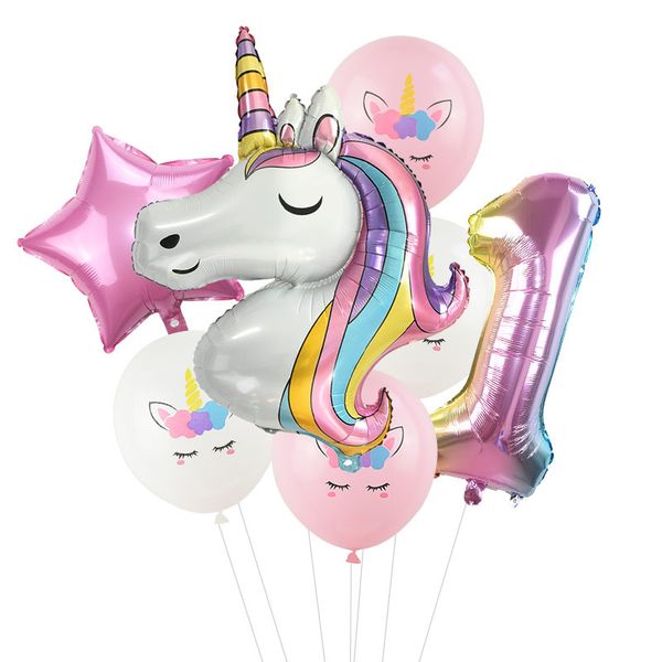 

7pcs/lot rainbow balloons unicorn decoration number balloon kids birthday party baby shower decor globos