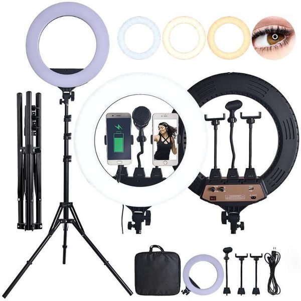 

flash heads fosoto 18 inch led ring light pographic lighting 3200-5600k 80w lamp with tripod stand for makeup camera phone video1