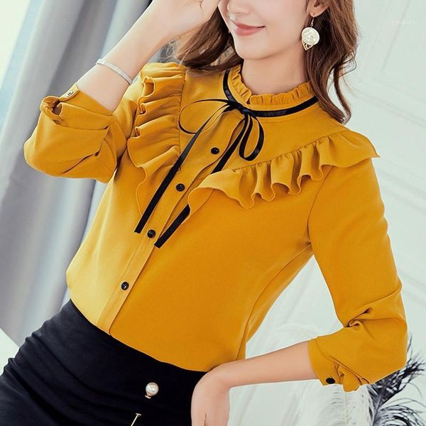 

spring fall women fashion ladies long sleeve shirts casual chiffon blouse work wear office lady blusas femininas1, White