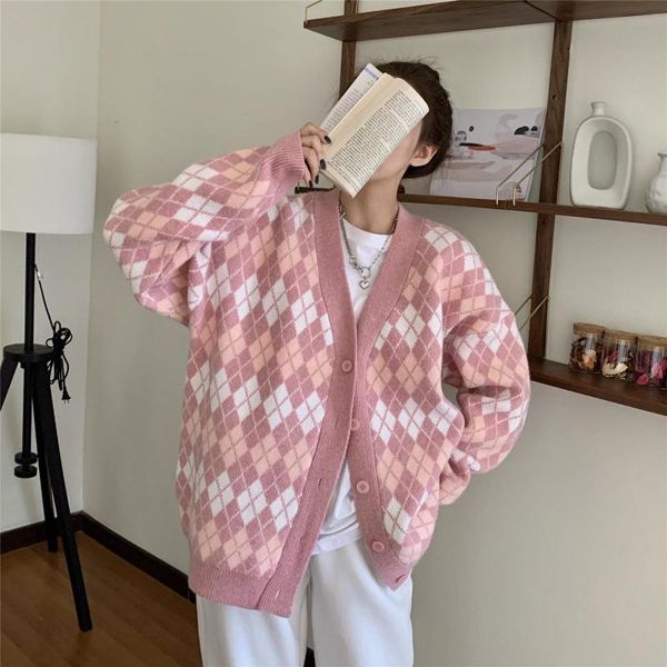 

make firm offers ~ m ling plaid bump color pink institute wind upset female v-neck knitting cardigan sweater coat, Black;brown