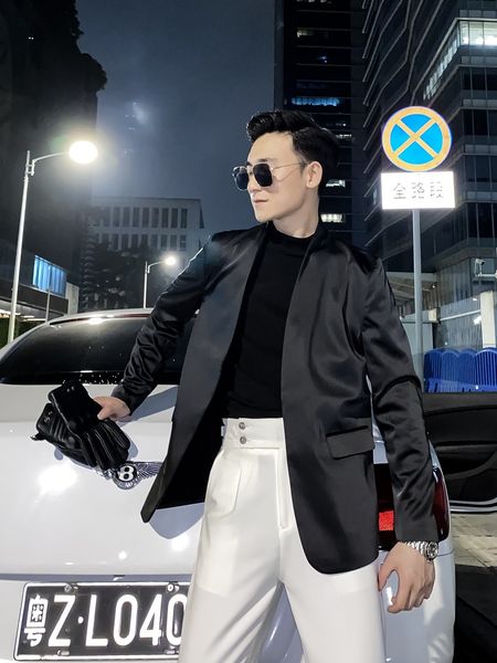 

daio ethan korean autumn winter men's solid color bright black slim british versatile suit coat