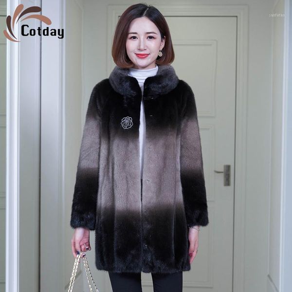 

cotday fur mink loose luxury plus size office style thick high-quality single breasted 2020 new winter warm womens fur overcoat1, Black