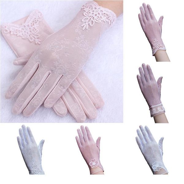

new arrivial thin ice silk lace gloves women summer uv sunscreen sun screen flowers gloves touch screen drivin sqcrph, Black