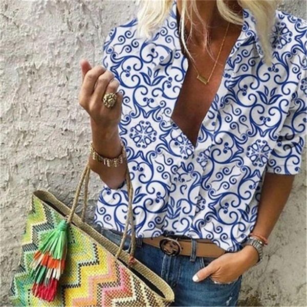 

women pullover shirts large size 5xl printed lapel loose fashion commuting wild long-sleeve shirt ladies casual clothing1, White