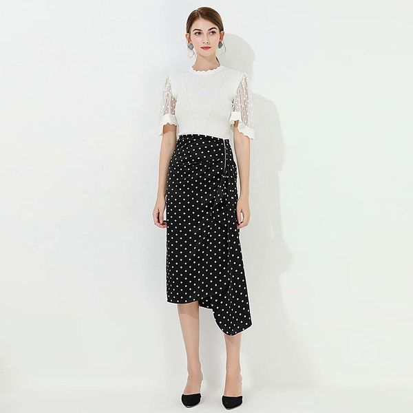 

summer 2020 party workplace casual lace knitted stitching slim slim half skirt elegant chic women's sets1, White