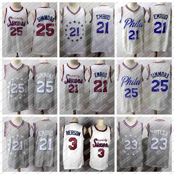 

2020 men joel embiid ben simmons allen iverson jimmy butler philadelphia 76ers sports basketball jersey, Black;red