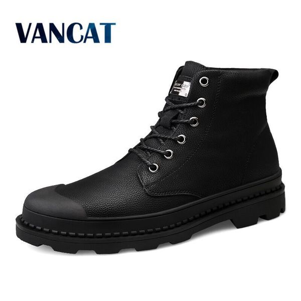 

vancat genuine leather winter waterproof ankle riding outdoor working snow boots men shoes, Red;white