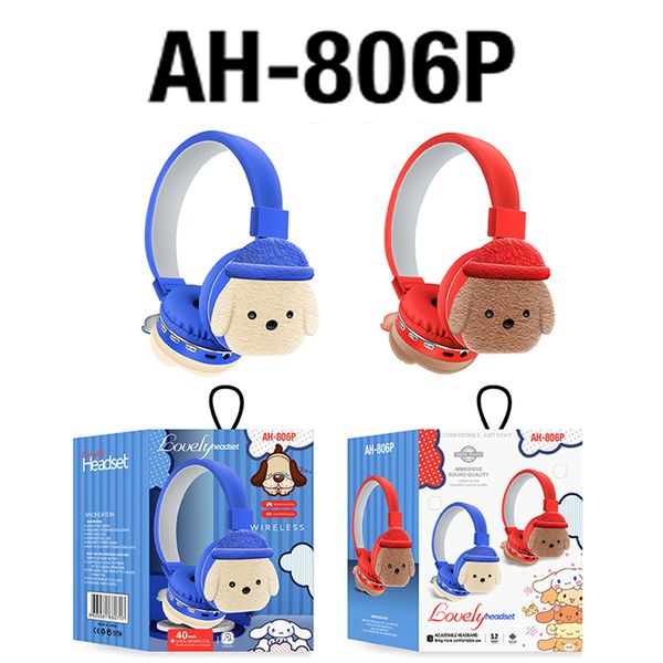 AH-806P Cartoon-Teddy-Hund-Kopfhörer, kabelloses Bluetooth-Stirnband, coole HiFi-Stereo-Ohrhörer mit Geräuschunterdrückung, niedliche Headsets für Jungen und Mädchen