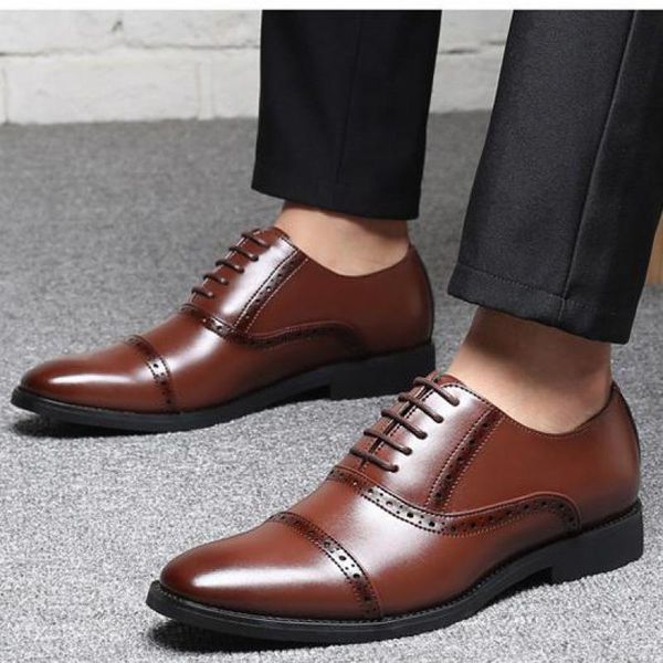 

38~48 large size mens brogue oxford dress shoes italian brown men pointed toe lace up formal wedding business suit leather shoes, Black