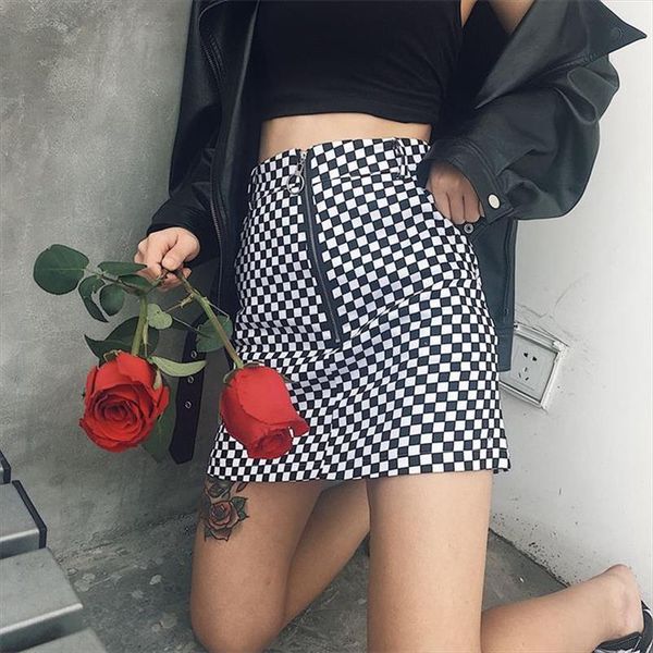 

engraved black and white iron ring square checkered girls skirt womens skirts ladies kawaii female korean harajuku clothing