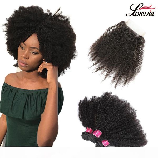 

charmingqueen indian afro kinky curly hair extension afro kinky virgin hair with part 4*4 closure indian afro kinky human hair closure, Black