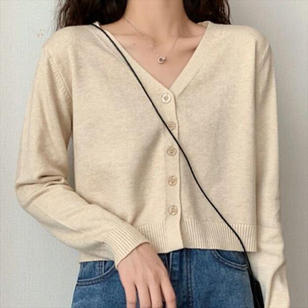 

women v neck knitted casual short sweaters cardigans lady knitting soft cardigan outwear for female 2020 autumn, White;black