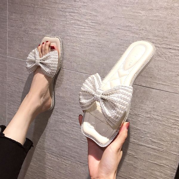 

beach shoes ladies' slippers slipers women butterfly-knot luxury slides low sabot 2020 designer summer rome pu rubber fabric x1020, Black