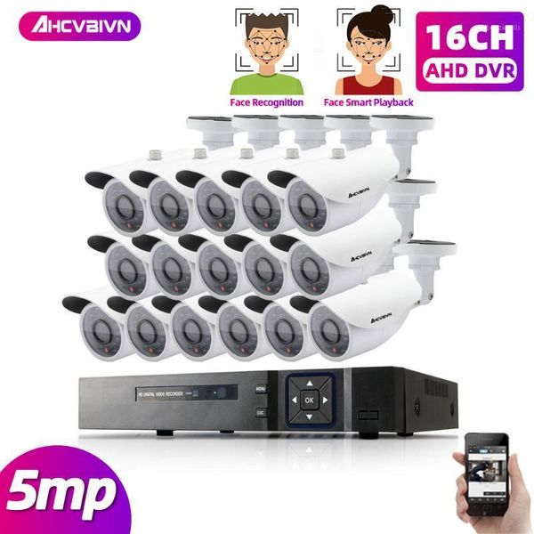 

h.265 16ch 8ch ai human detection face record cctv dvr nvr audio system 5mp 2592*1944p x1/3 inch ip66 ahd security camera kit1