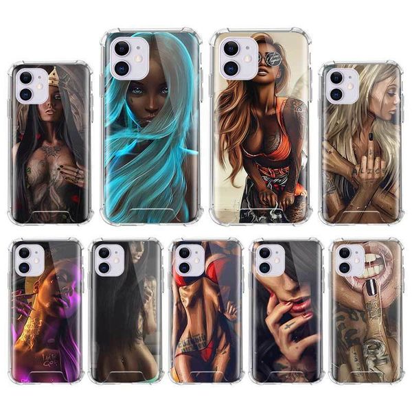 

чехол для iphone 12 mini 11 pro max x xs xr 7 8 6 6s plus se 2020 подушка безопасности anti fall cover mobile caso hot sexy рукав татуировки