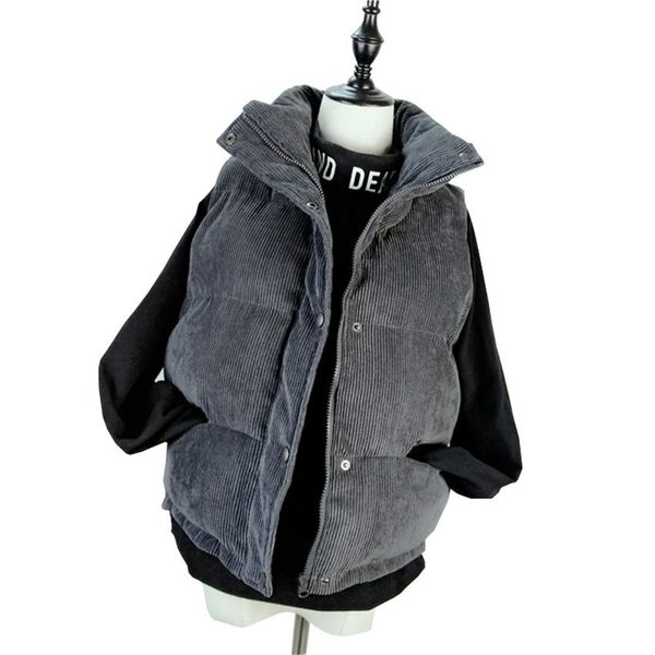 

new winter fashion women thick vest coat warm short mandarin collar waistcoat corduroy cotton jacket vests female parkas mw074 201031, Black;white
