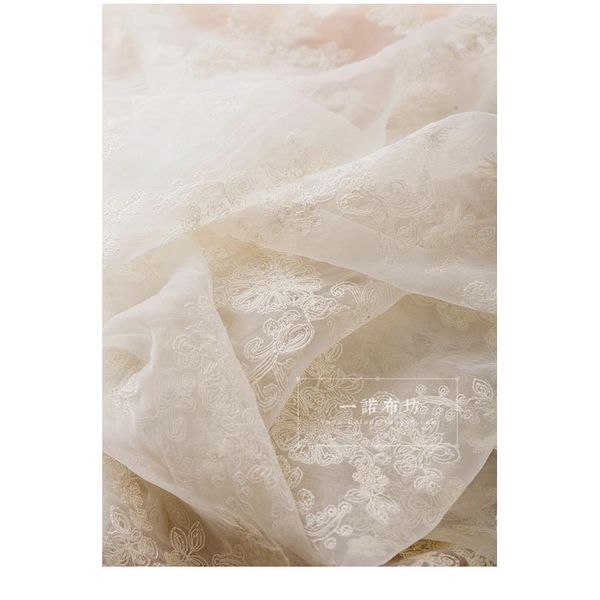 

organza fabric 135cm width 1m/lot soft cotton embroidered beige lace fabric for wall table curtain sewing craft access sqckfv