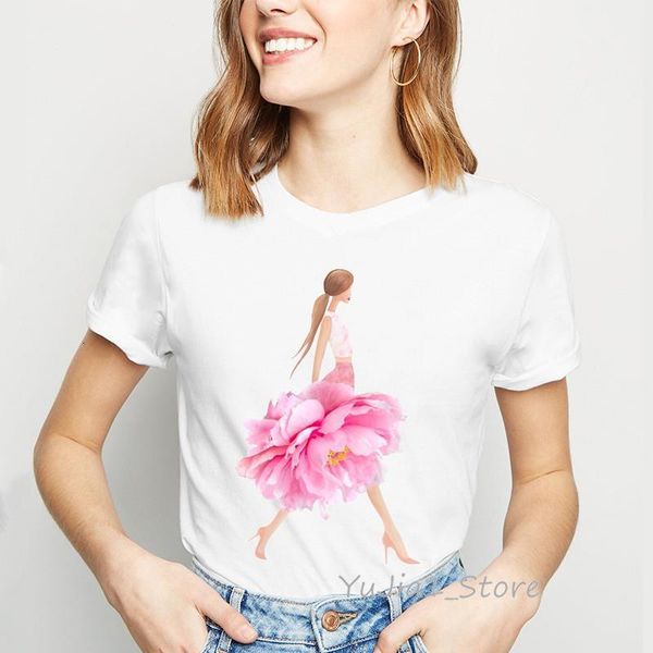 

pink peonies art print vogue funny t shirts women kawaii tshirt tumblr clothes summer camiseta mujer tees drop shipping, White