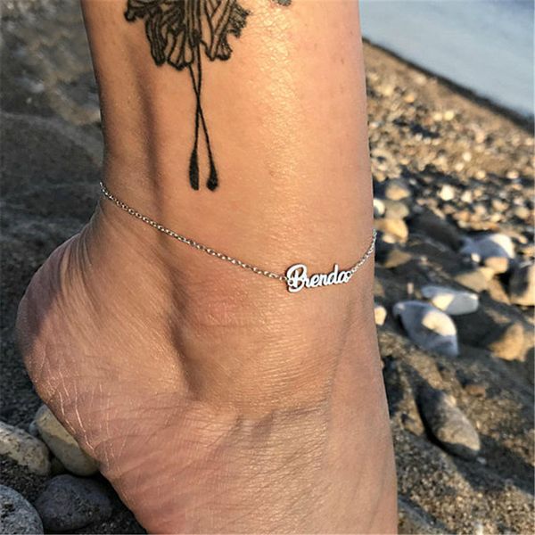 

stainless steel custom name anklet personality nameplate leg chain bohemian ankle bracelet boho jewelry for women girls 2019 new t200901, Red;blue