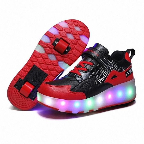 

2020 Kids LED usb roller shoes for boy girl children light up luminous wheel sneakers kids girls rollers skate shoes with wheels #uZ0Y