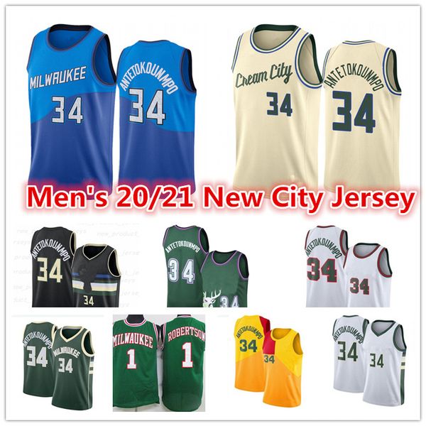 

men's youth 2021 new giannis 34 antetokounmpo jersey oscar 1 robertson jrue 11 holiday ray 34 allen city royal edition basketball jerse, Black;red