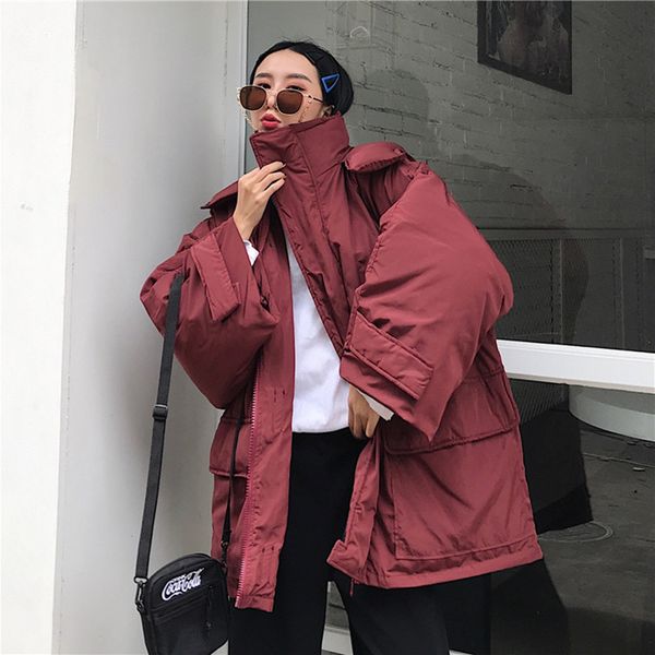

cotton new loose winter long down jacket women thicken plus size cotton parka women's jacket streetwear harajuku bf coat female 201029, Black