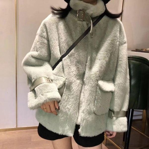 

women's winter faux white loose mink trench jacket women 2020 korean zipper plush thick rabbit imitation fur coat, Tan;black