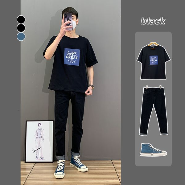 

ins cartoon short loose fashion brand half sleeve men's clothing 2020 new cotton t-shirt