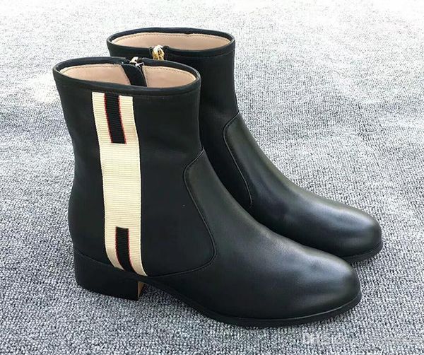 Heiße Verkäufe Frauen Chelse Stiefel Streifen Echtleder Ankle Booties Mode Winter Flache Schuhe mit Webband und Reißverschluss mit Box