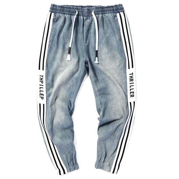 

men's jeans nine-point pants men loose trendy brand small feet denim large size 9-point trend harlan trousers, Blue