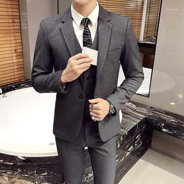 

british style suit men (jacket + vest + pants) 3 piece suit slim men skinny quality fashion business casual1, White;black