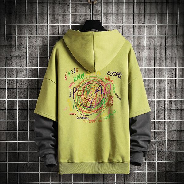 

2021 new korean solid male harajuku shredded hoodies autumn sweater casual turndown collar clothing 372g, Black