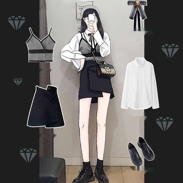 

z3yug suitfem нового стиль весна осень новая весна и осенью иностранного styleyoung stylelittle ароматного styleelegant стиль skirttwo части, Gray