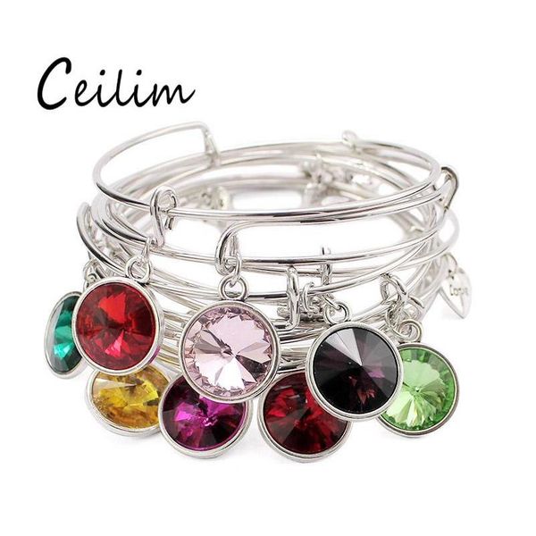

selling fashion usa birthstone pendant charms expandable wire adjustable bangle bracelets for women men lucky jewelry fit brithday bzdn, Black