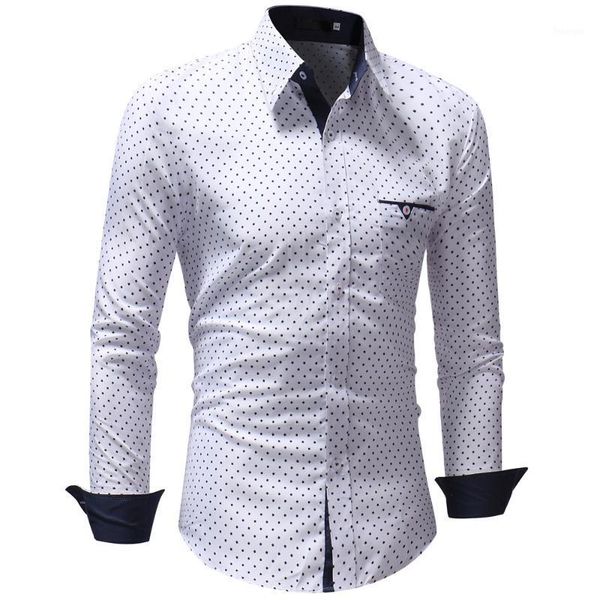 

men's shirts 2020 brand fashion male shirt long-sleeves polka dot casual shirt mens dress shirts slim xxxl1, White;black