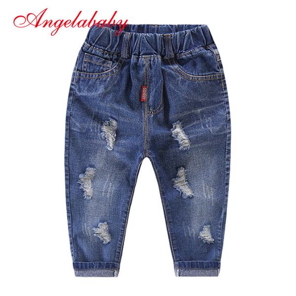 

autumn fashion baby boys pants children's hole jeans cartoon source high waist pants for boys kids clothes lj200819, Blue