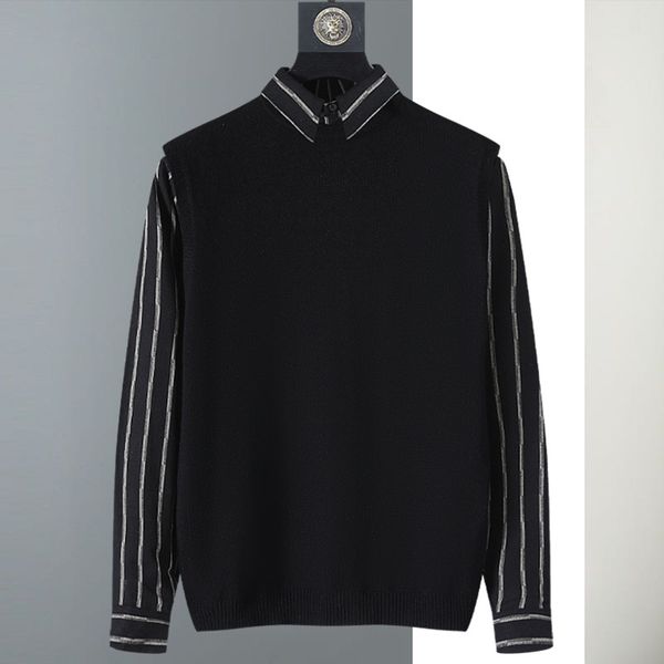 

men sweater fashion fake two sweaters england style men slim shirt collar pullover sweater mens designers sweaters 4 styles size -3xl, White;black