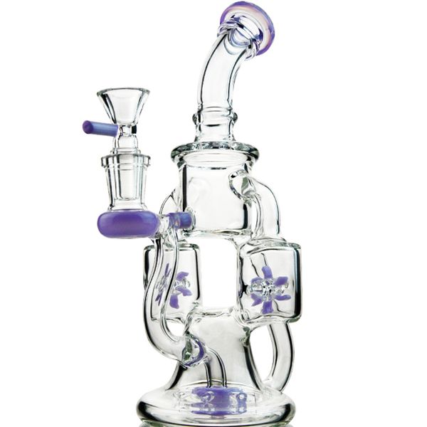 Atacado Duplo Recycler Glass Bongs Hélice Percolater Hookahs Dab Rigs Colorido Água Tubulações Junta Feminina 18mm com tigela XL167