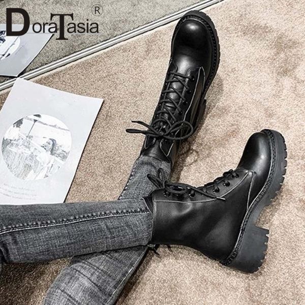 

boots doratasia fashion female autumn ankle street casual motorcycle women platform chunky heels zipper shoes woman1, Black