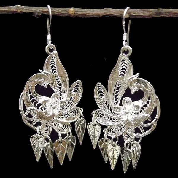 

chinese ethnic peacock style ear needle earrings for women funny elegant statement cute long sliver jewelry for female aretes1, Silver
