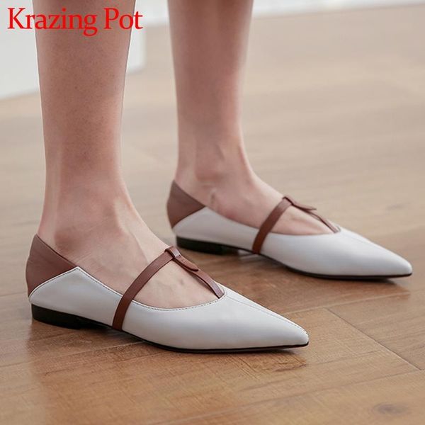 

krazing pot full grain leather mixed colors low heels shoes pointed toe slip on daily wear comfortable spring women pumps l86, Black