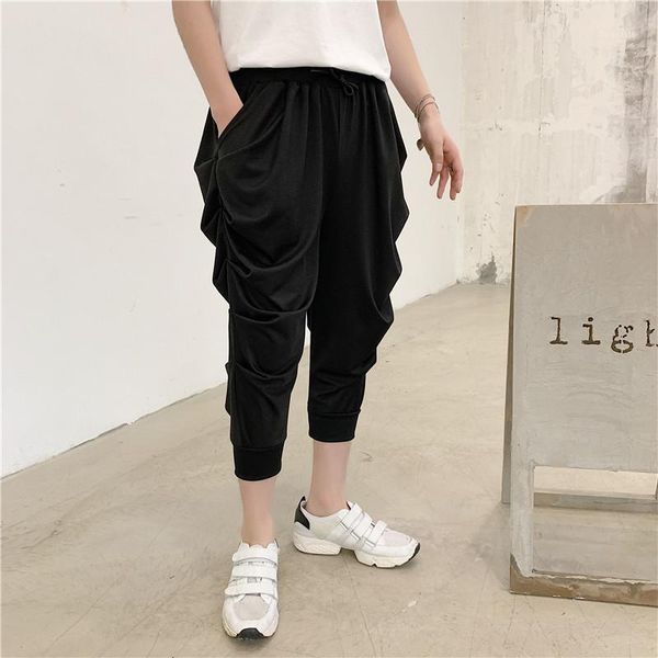 

male personality fold harem pants men loose hip-hop harem pants stage performance hairstylist fashion1, Black