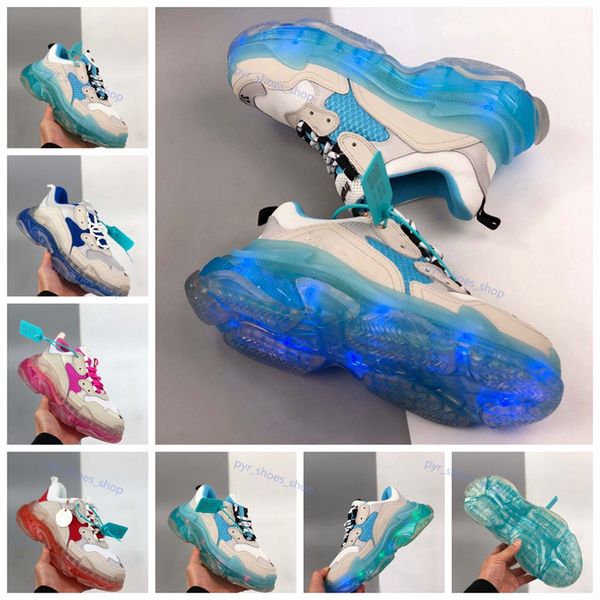 

fashion triple s mens women casual shoes crystal red bottoms paris 17fw vintage tripler s sneakers clear sole platform sneakers trainers, Black;red