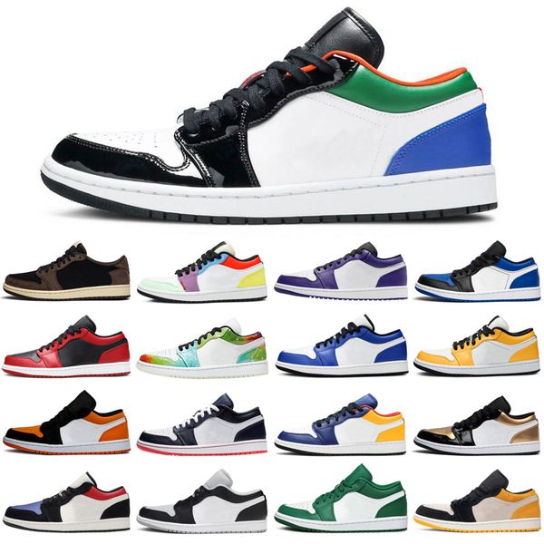 

1 1s low jumpman men women basketball shoes court purple unc pine green gold toe athletic mens womens trainers sports sneakers, White;red