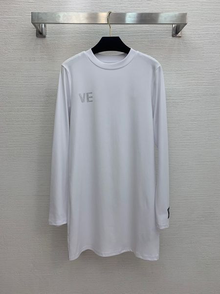 

2020 new high end lettered ironed cuffs decorative round neck long sleeve skirt t-shirt dress, White